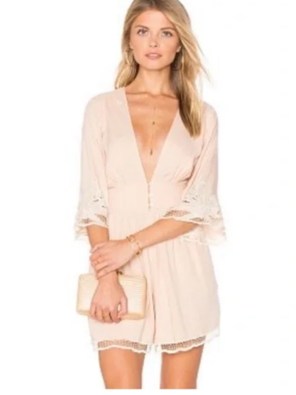 Cleobella River Romper in Blush Ivory Lace Embroidered Trim size Small $279